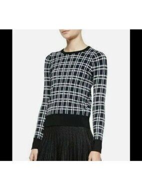 A.L.C. Diggs Navy Plaid Knit Sweater Crewneck Stretch Modern Chic Size S